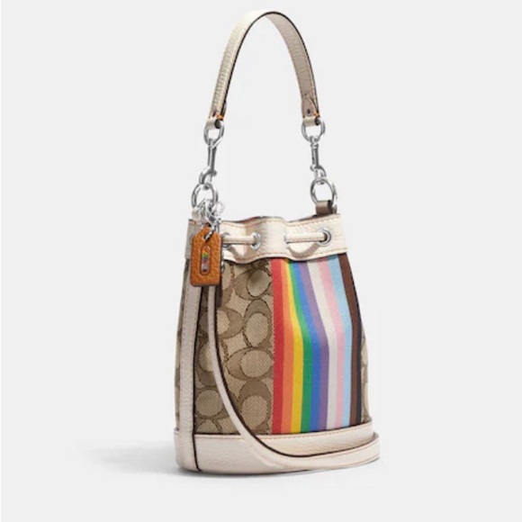 Authentic COACH Signatu jacquard/refined leather rainbow logo drawstrings Crosby - Picture 12 of 13